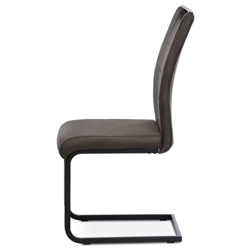 Autronic - Jedálenská stolička, poťah sivá látka v dekore vintage kože, biele prešitie, kovová pohupová podnož, čier