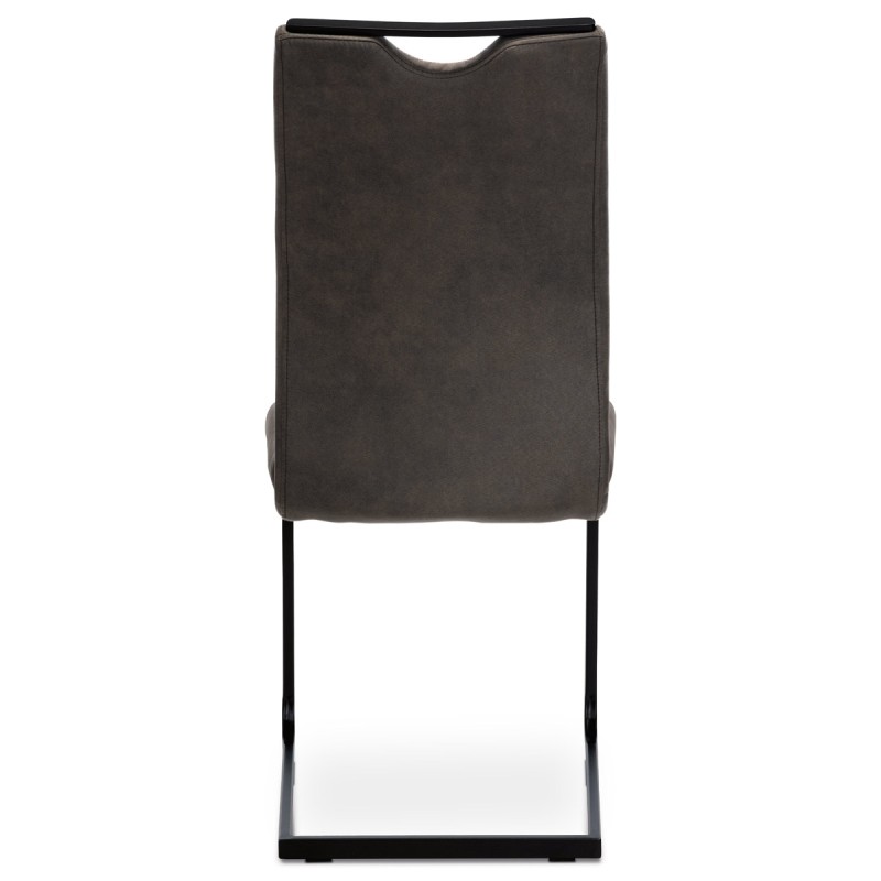 Autronic - Jedálenská stolička, poťah sivá látka v dekore vintage kože, biele prešitie, kovová pohupová podnož, čier