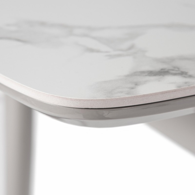 Autronic - Jedálenský stôl 110+30x75 cm, keramická doska biely mramor, masív, sivý vysoký lesk - HT-401M WT