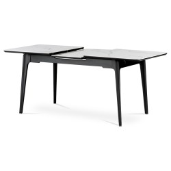 Autronic - Jedálenský stôl 140+40x80 cm, keramická doska biely mramor, masív, čierny matný lak - HT-402M WT