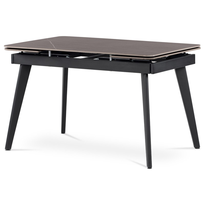 Autronic - Jedálenský stôl 120+30+30x80 cm, keramická doska sivý mramor, kov, čierny matný lak - HT-405M GREY