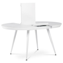 Autronic - Jedálenský stôl 110+40x110 cm, keramická doska s dekorom biely mramor, MDF, kovové nohy, bílý matný lak - HT-
