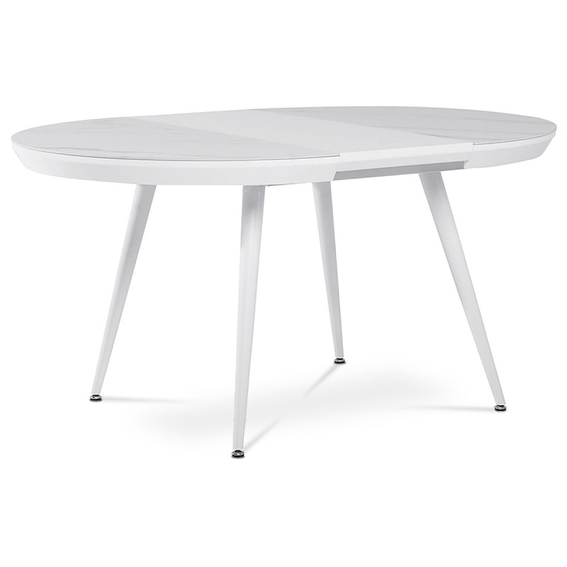Autronic - Jedálenský stôl 110+40x110 cm, keramická doska s dekorom biely mramor, MDF, kovové nohy, bílý matný lak - HT-