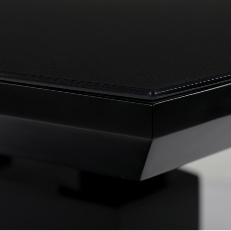 Autronic - Jedálenský stôl 110+40x70 cm, čierna 4 mm sklenená doska, MDF, čierny matný lak - HT-420 BK