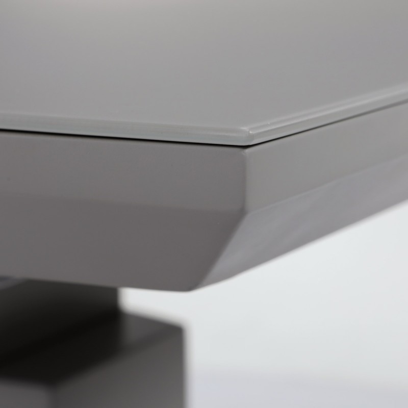 Autronic - Jedálenský stôl 110+40x70 cm, sivá 4 mm sklenená doska, MDF, sivý matný lak - HT-420 GREY