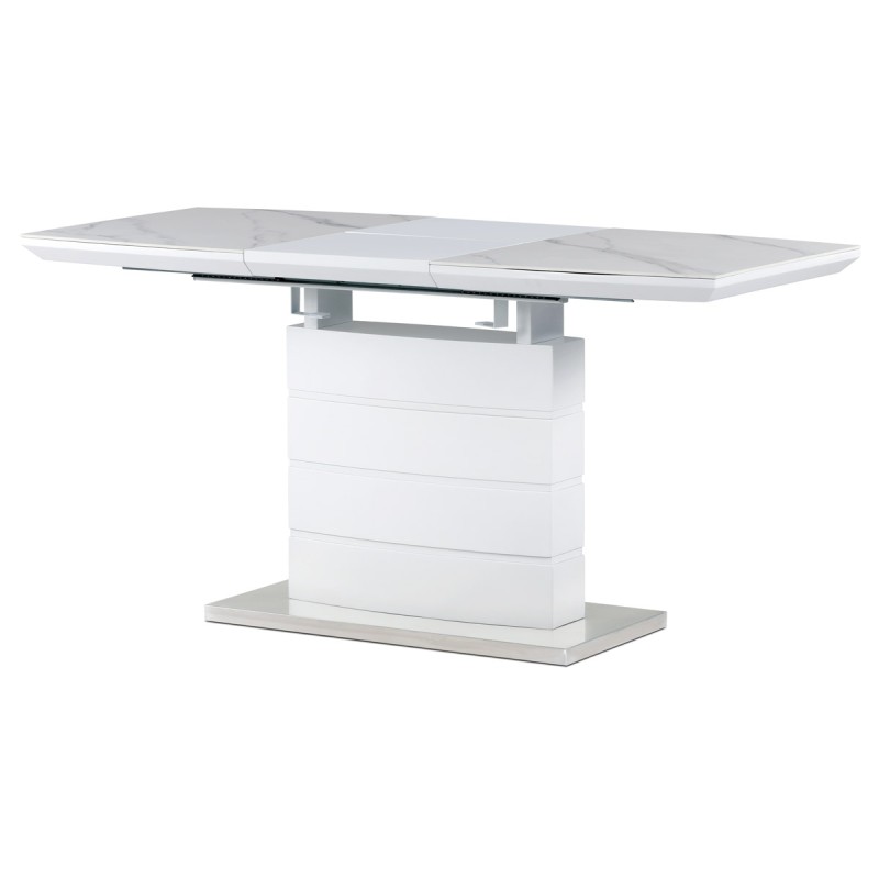 Autronic - Jedálenský stôl 120+40x70 cm, keramická doska biely mramor, MDF, biely matný lak - HT-424M WT