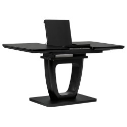 Autronic - Jedálenský stôl 110+40x75 cm, čierna 4 mm sklenená doska, MDF, čierny matný lak - HT-430 BK