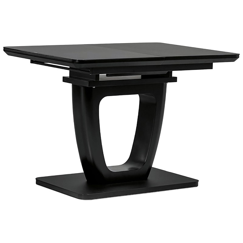 Autronic - Jedálenský stôl 110+40x75 cm, čierna 4 mm sklenená doska, MDF, čierny matný lak - HT-430 BK