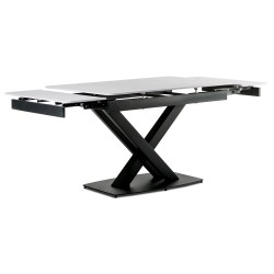 Autronic - Jedálenský stôl 120+30+30x80 cm, keramická doska biely mramor, kov, čierny matný lak - HT-450M BK