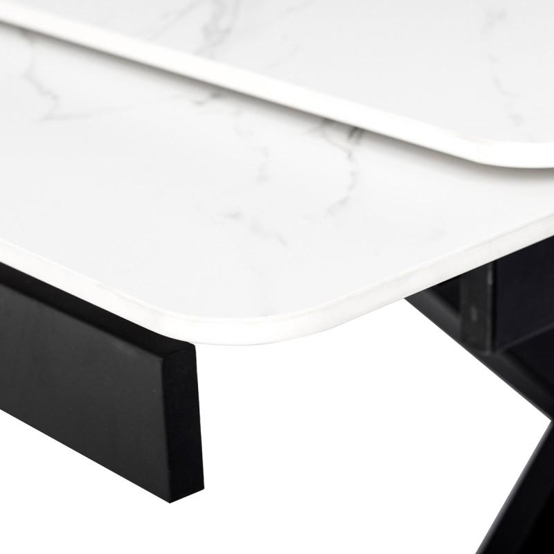 Autronic - Jedálenský stôl 120+30+30x80 cm, keramická doska biely mramor, kov, čierny matný lak - HT-450M BK