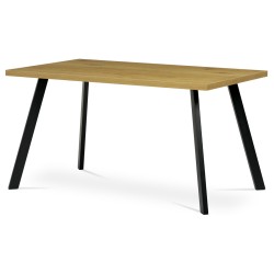 Autronic - Jedálenský stôl 140x85x75 cm, doska melamín, 3D dekor divoký dub, kovové nohy, čierny mat - HT-740 OAK