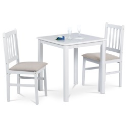 Autronic - Jedálenský set 1+2, stôl 69 x 69 x75 cm, masíiv kaučukovník, biely mat, sivé látkové sedáky - JAGUAR WT
