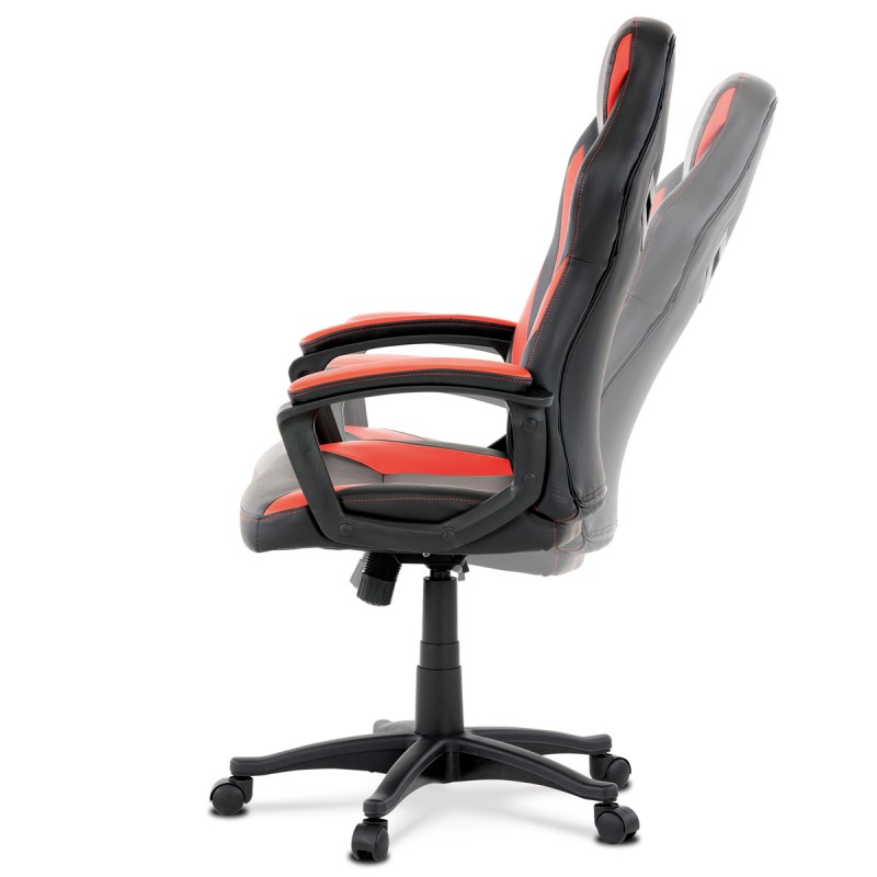 Autronic - Herná stolička, poťah - červená a čierna ekokoža, hojdací mechanizmus - KA-Y209 RED