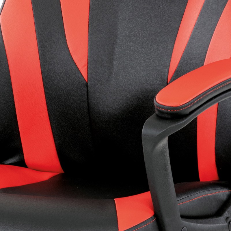 Autronic - Herná stolička, poťah - červená a čierna ekokoža, hojdací mechanizmus - KA-Y209 RED