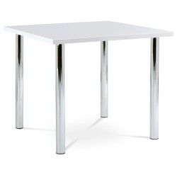 Autronic - jedálenský stôl 90x90cm, vysoký lesk biely, chróm - AT-1913B WT