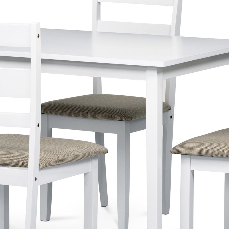 Autronic - Jedálenský set 1+4, stôl 120x75x75 cm, MDF, dyha, masívne nohy, biely mat, sivé látkové sedáky - AUT-6070 WT