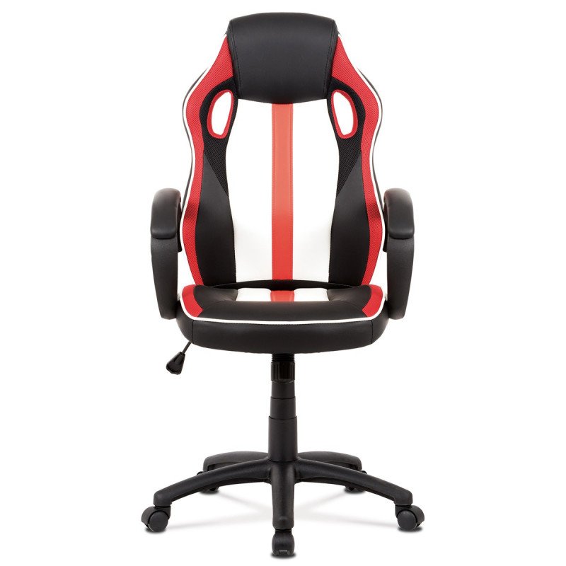 Autronic - kancelárska stolička,červená-čierna -biela ekokoža+MESH, hojdací mech, kríž plast čierny - KA-V505 RED