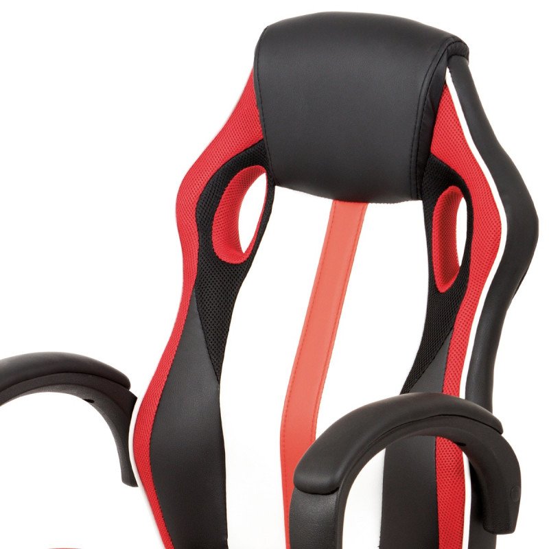 Autronic - kancelárska stolička,červená-čierna -biela ekokoža+MESH, hojdací mech, kríž plast čierny - KA-V505 RED