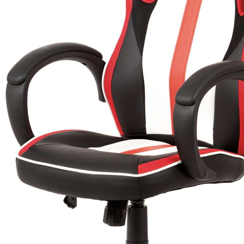 Autronic - kancelárska stolička,červená-čierna -biela ekokoža+MESH, hojdací mech, kríž plast čierny - KA-V505 RED