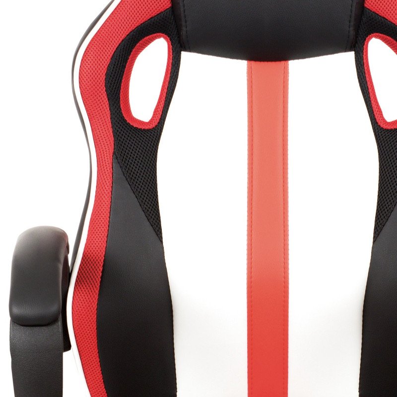 Autronic - kancelárska stolička,červená-čierna -biela ekokoža+MESH, hojdací mech, kríž plast čierny - KA-V505 RED