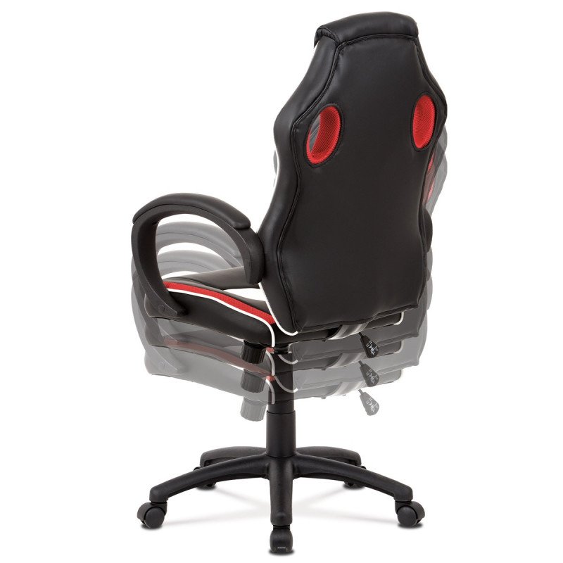 Autronic - kancelárska stolička,červená-čierna -biela ekokoža+MESH, hojdací mech, kríž plast čierny - KA-V505 RED