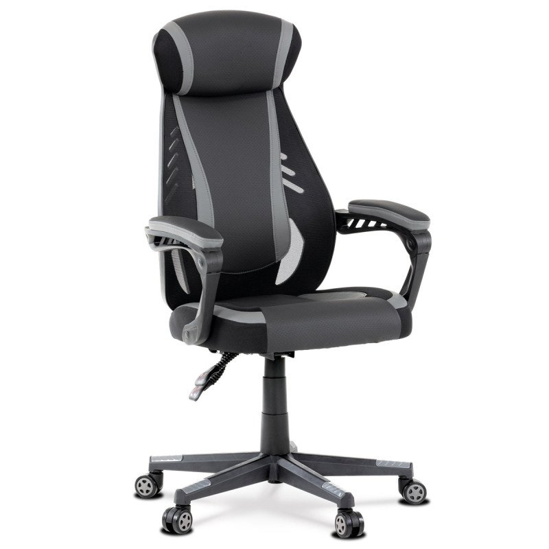 Autronic - Herné kreslo, sivá, čierna ekokoža a čierna látka a sieťovina MESH, PCA mech - KA-Y213 GREY
