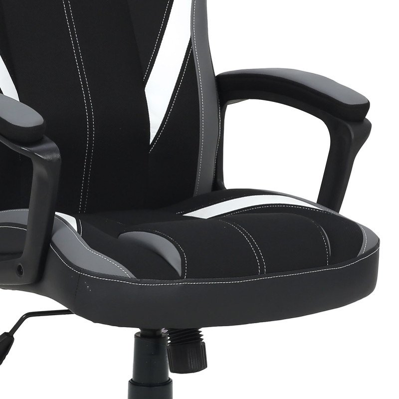 Autronic - Herné kreslo, poťah sivá a čierna látka a biela ekokoža, HM - KA-Y326 GREY