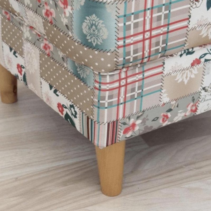 Kondela Kreslo ušiak s taburetom, látka patchwork Viorica 1, ASTRID