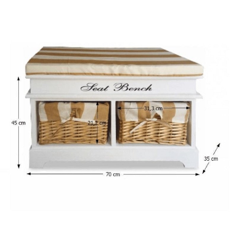 Kondela Lavica s vankúšom, 2 košíky, biela/medová/vzor, SEAT BENCH 4