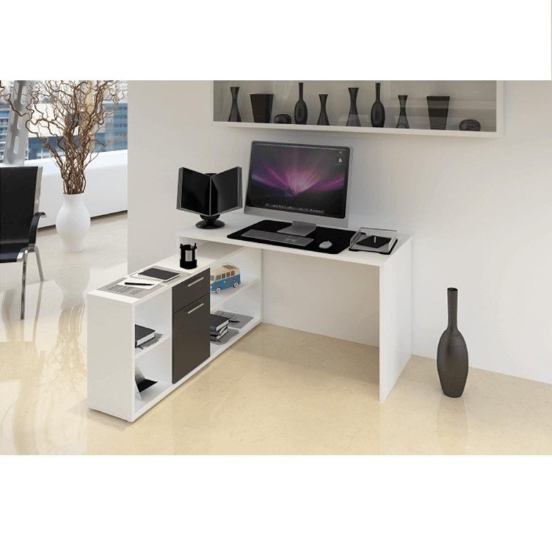 Kondela PC stôl, biela/čierna, NOE NEW