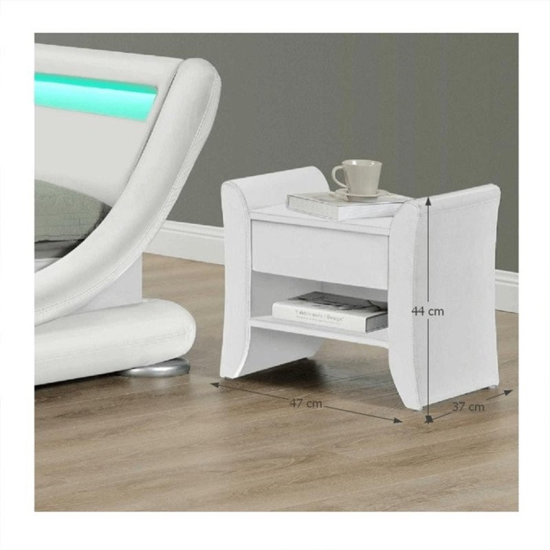 Kondela Nočný stolík, biela ekokoža, BOLTON