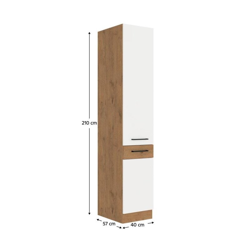 Kondela Vysoká skrinka, dub lancelot/biela extra vysoký lesk HG, VEGA 40 DK-210 2F