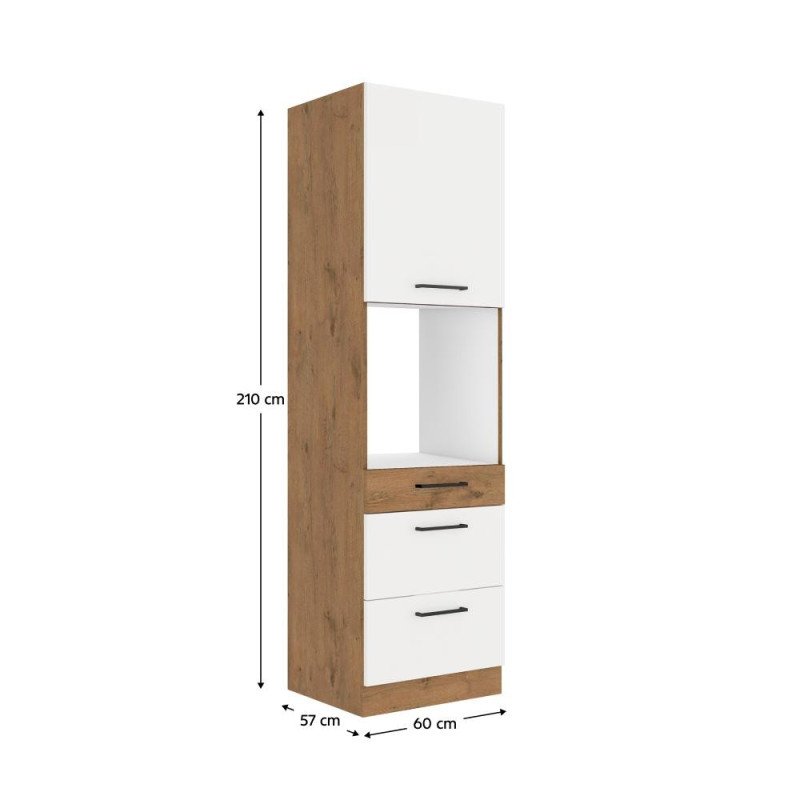 Kondela Vysoká skrinka na vstavanú rúru, dub lancelot/biela extra vysoký lesk HG, VEGA 60 DPS-210 3S 1F
