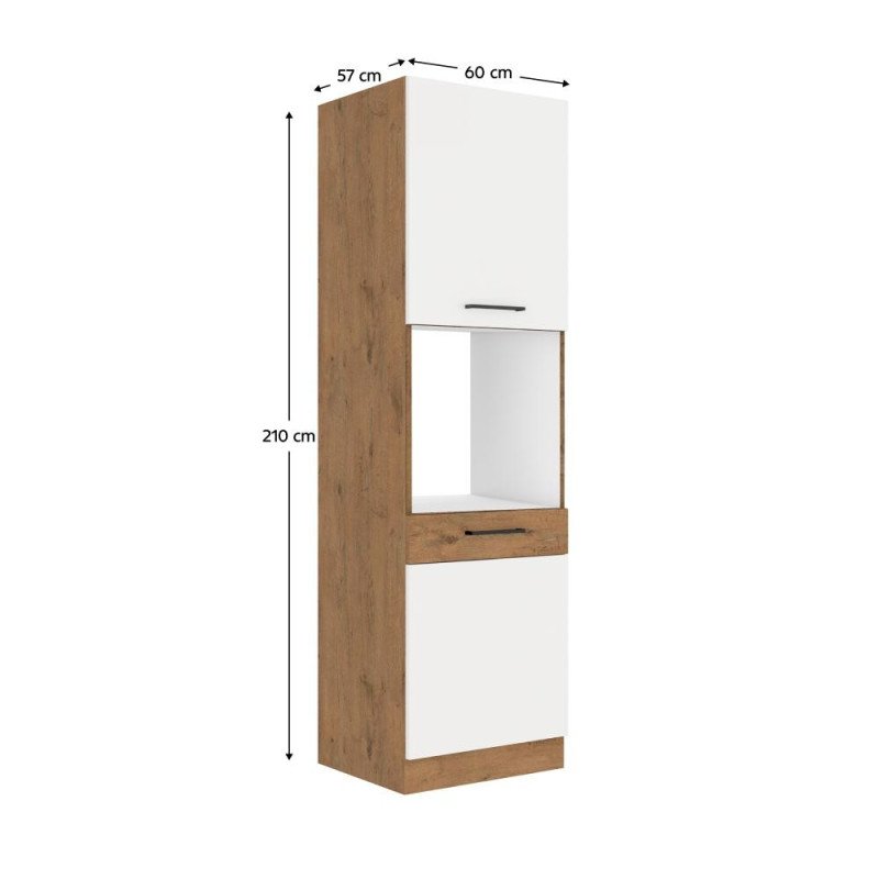 Kondela Vysoká skrinka na vstavanú rúru, dub lancelot/biela extra vysoký lesk HG, VEGA 60 DP-210 2F