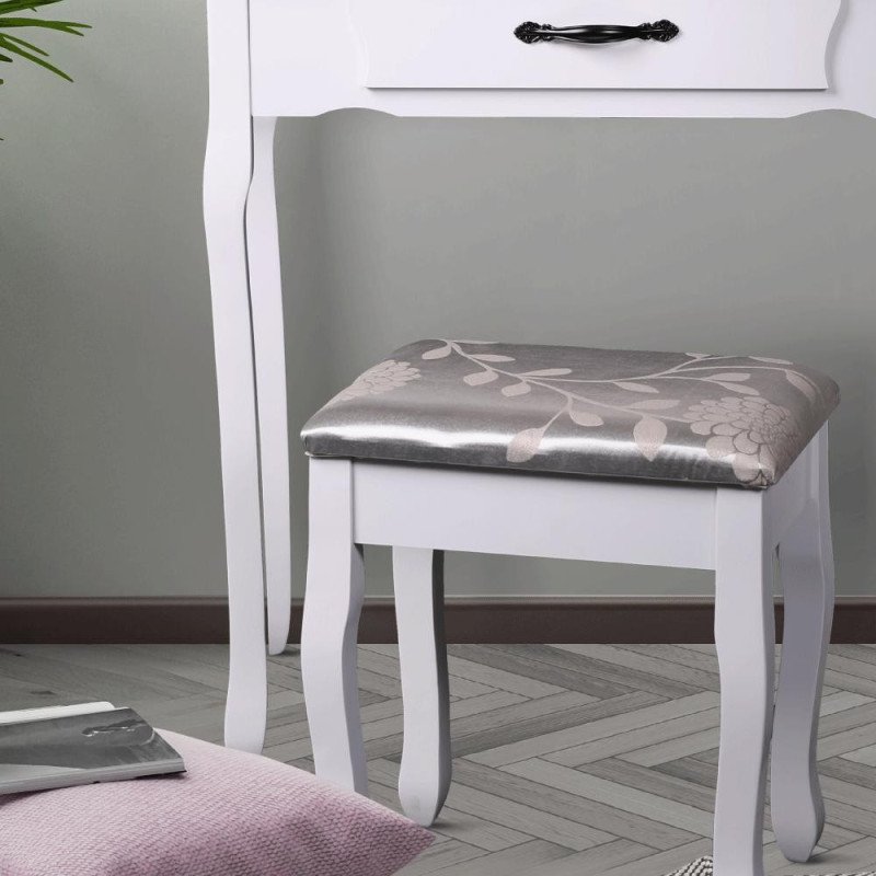 Kondela Toaletný stolík s taburetom, biela/strieborná, LINET NEW