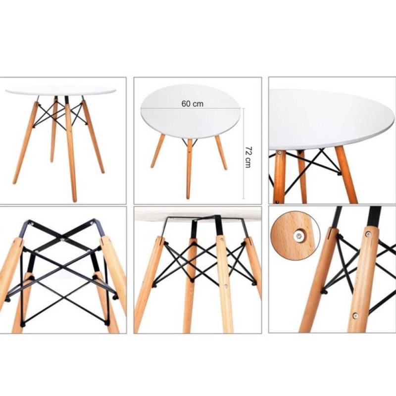 Kondela Jedálenský stôl,  biela/buk, priemer 60 cm, GAMIN NEW 60
