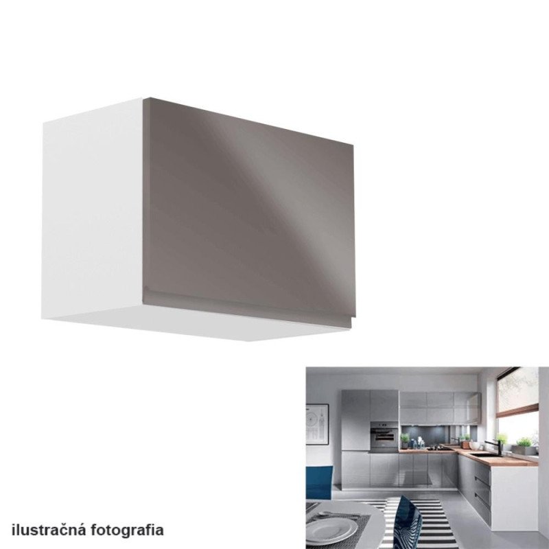 Kondela Horná skrinka, biela/sivý extra vysoký lesk, AURORA G60K