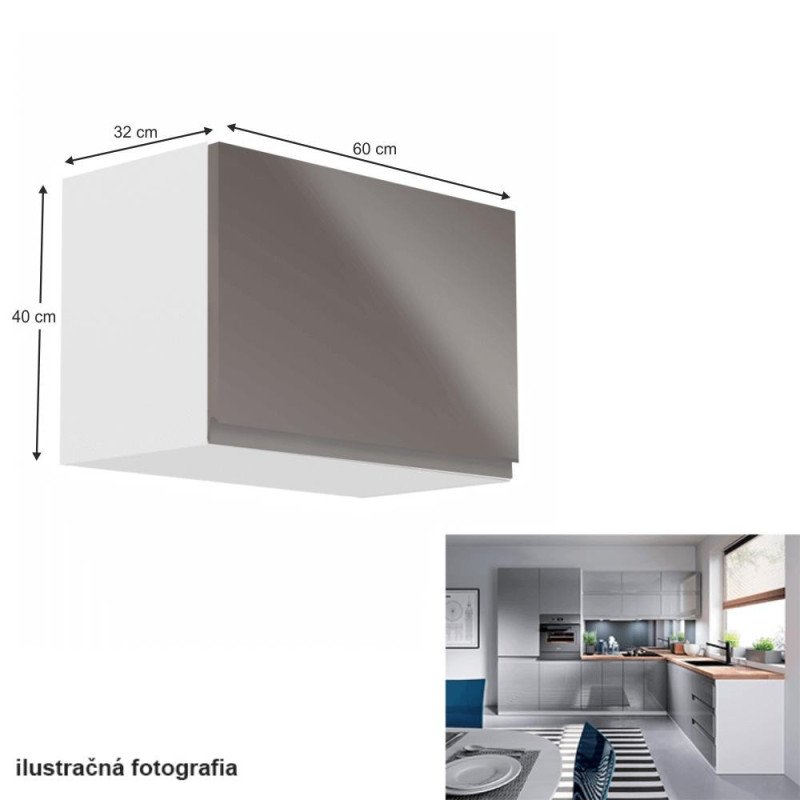 Kondela Horná skrinka, biela/sivý extra vysoký lesk, AURORA G60K