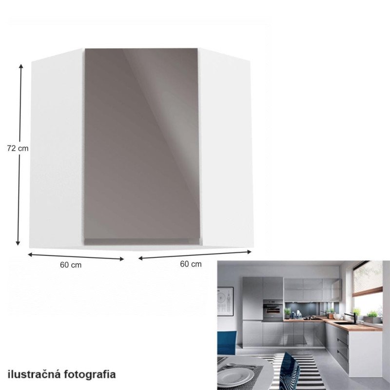 Kondela Horná skrinka, biela/sivý extra vysoký lesk, AURORA G60N