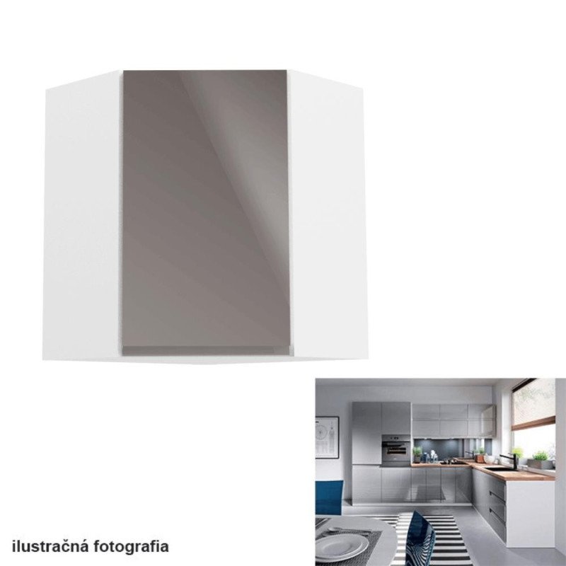 Kondela Horná skrinka, biela/sivý extra vysoký lesk, AURORA G60N