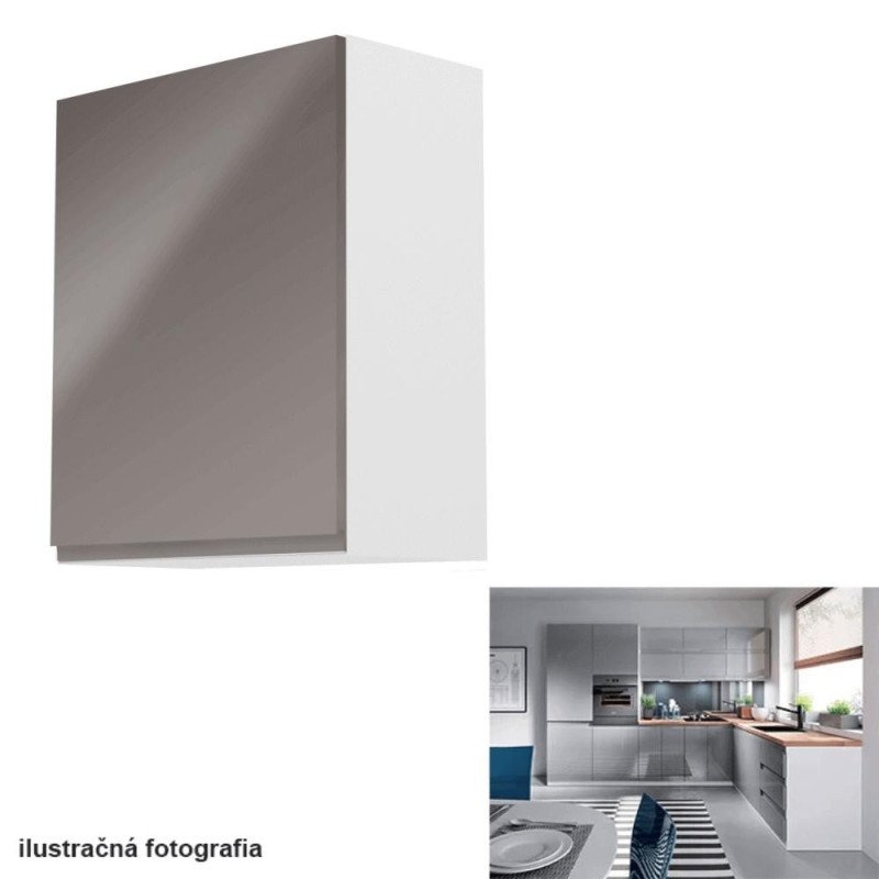 Kondela Horná skrinka, biela/sivý extra vysoký lesk, ľavá, AURORA G601F