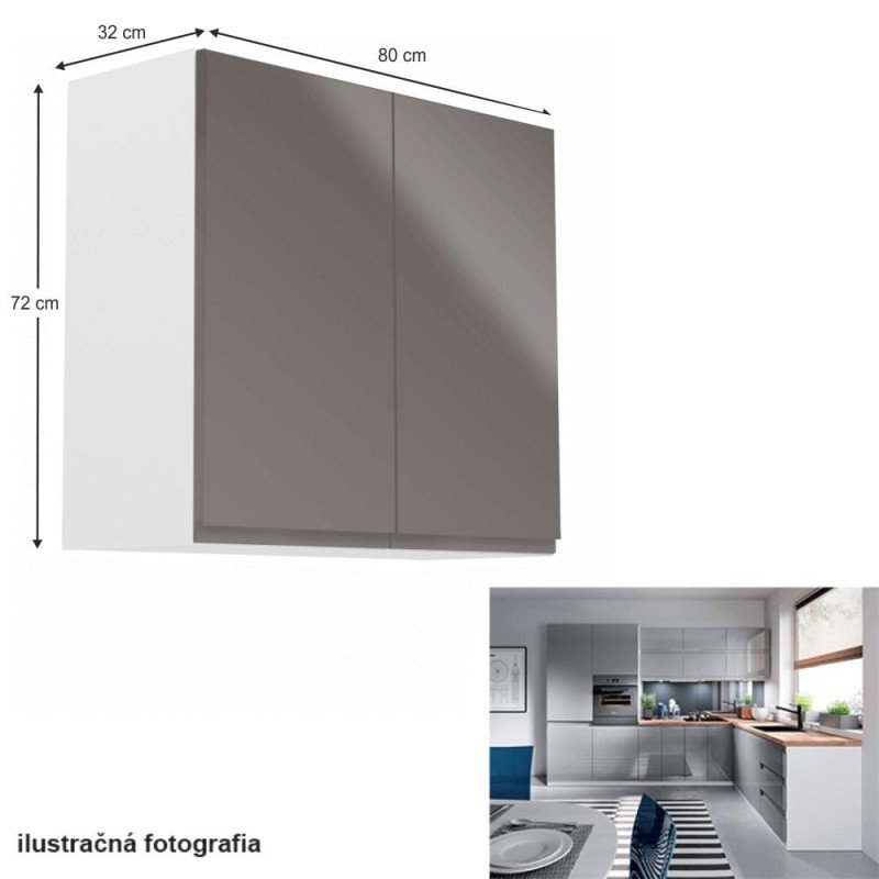 Kondela Horná skrinka, biela/sivý extra vysoký lesk, AURORA G80