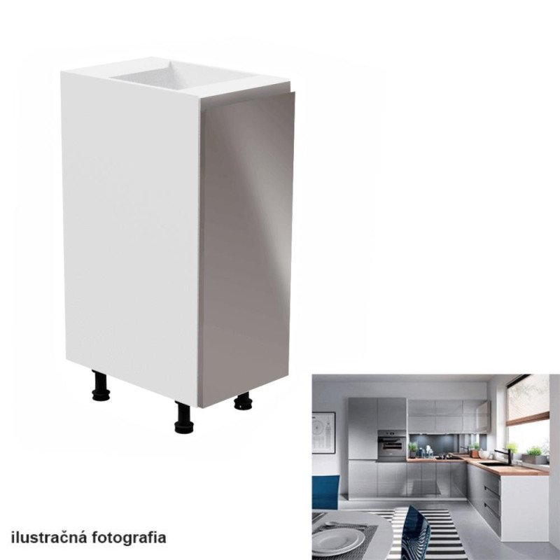 Kondela Spodná skrinka, biela/sivá extra vysoký lesk, pravá, AURORA D30