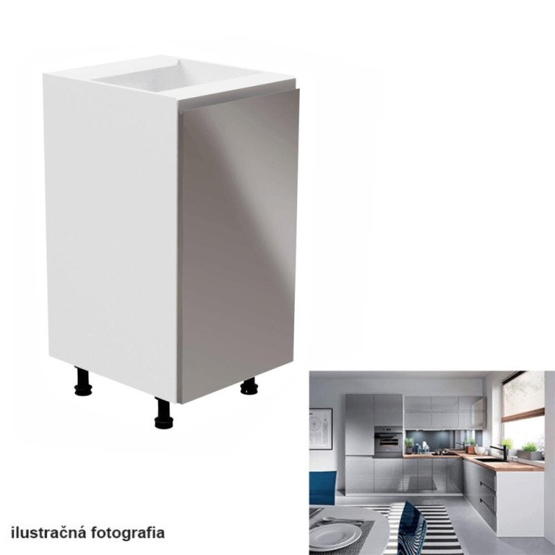 Kondela Spodná skrinka, biela/sivá extra vysoký lesk, pravá, AURORA D40