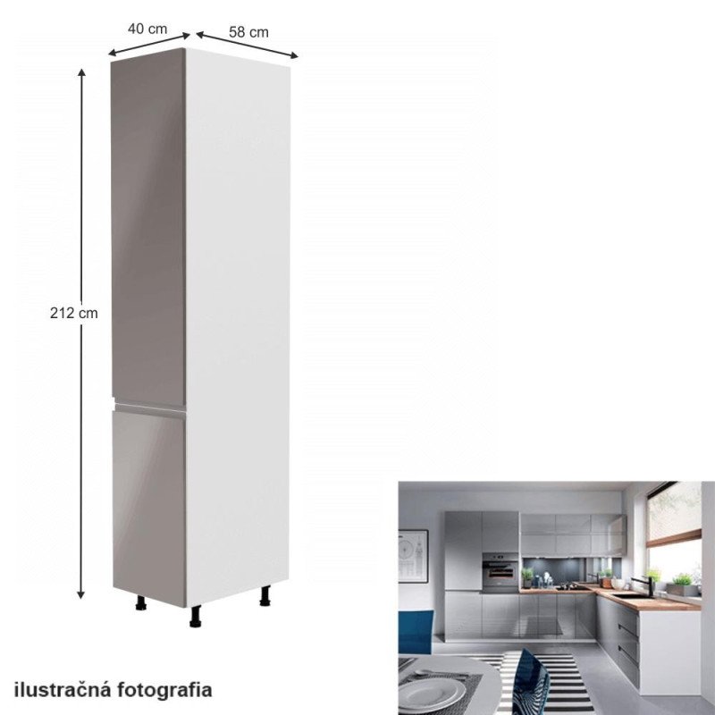 Kondela Potravinová skrinka, biela/sivá extra vysoký lesk, ľavá, AURORA D40SP