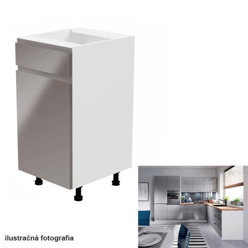 Kondela Spodná skrinka, biela/sivá extra vysoký lesk, ľavá, AURORA D40S1