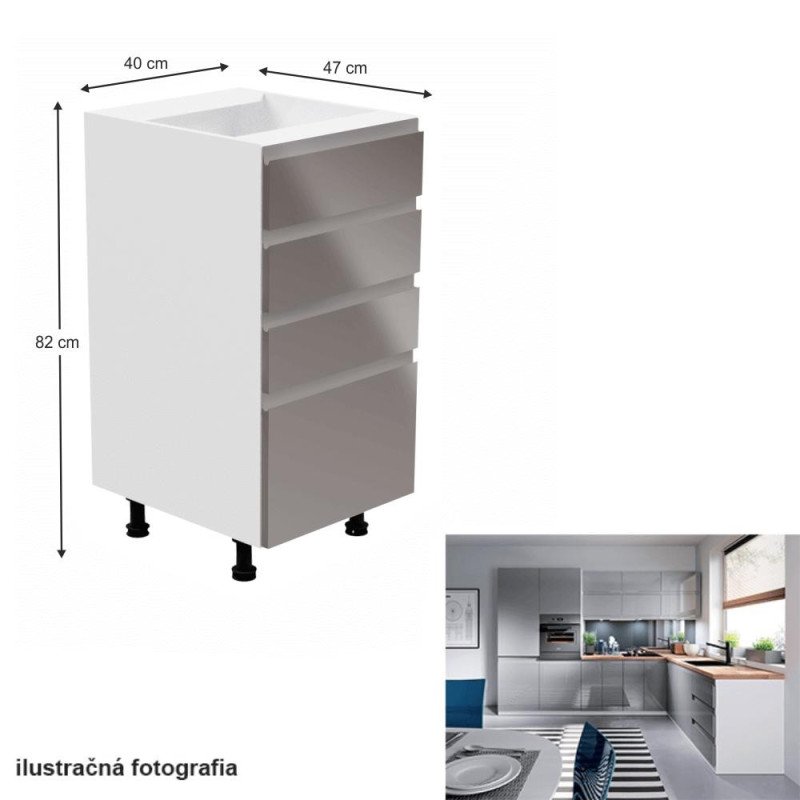 Kondela Spodná skrinka, biela/sivá extra vysoký lesk, AURORA D40S4