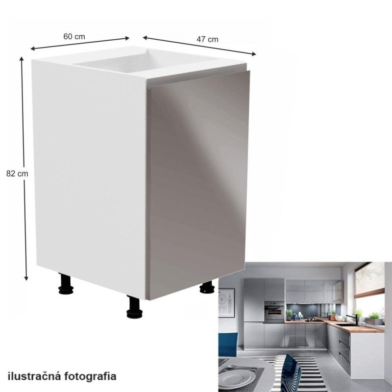 Kondela Spodná skrinka, biela/sivá extra vysoký lesk, pravá, AURORA D601F