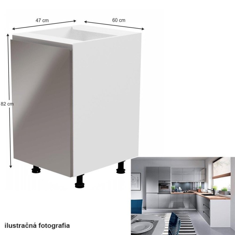 Kondela Spodná skrinka, biela/sivá extra vysoký lesk, ľavá, AURORA D601F