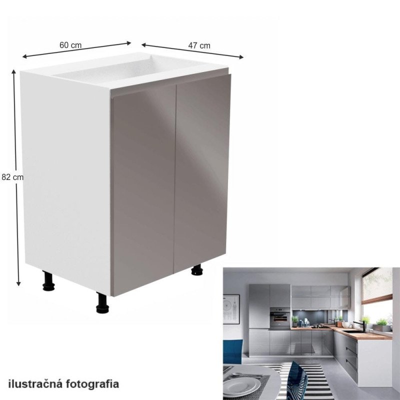 Kondela Spodná skrinka, biela/sivá extra vysoký lesk, AURORA D602F